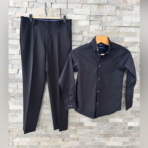 IZOD Stretch Black Dress Suit Pants Black Stretch Button Down Dress Shirt 12